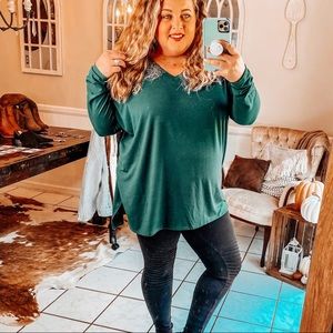 Dark hunter green oversized long sleeve tunic top